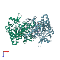PDB entry 5vul coloured by chain, top view.
