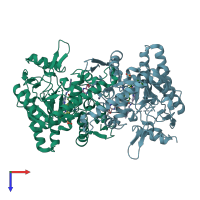 PDB entry 5vum coloured by chain, top view.