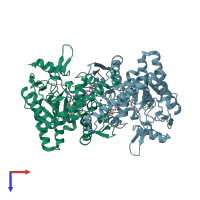 PDB entry 5vuv coloured by chain, top view.