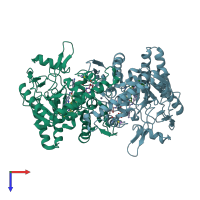 PDB entry 5vva coloured by chain, top view.