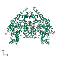 Homo dimeric assembly 1 of PDB entry 5vvc coloured by chemically distinct molecules, front view.