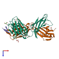 PDB entry 5vxr coloured by chain, top view.