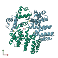 PDB entry 5w4n coloured by chain, front view.