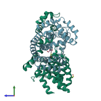 PDB entry 5w4n coloured by chain, side view.