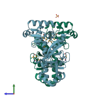 PDB entry 5w5a coloured by chain, side view.