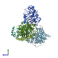 PDB entry 5wad coloured by chain, side view.