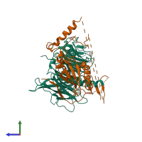 Hetero dimeric assembly 1 of PDB entry 5wak coloured by chemically distinct molecules, side view.