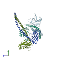 PDB entry 5wlz coloured by chain, side view.