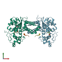PDB entry 5wri coloured by chain, front view.