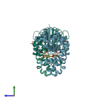 PDB entry 5wri coloured by chain, side view.