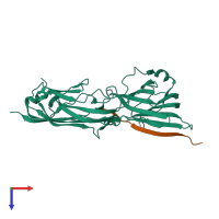Hetero dimeric assembly 2 of PDB entry 5wtb coloured by chemically distinct molecules, top view.