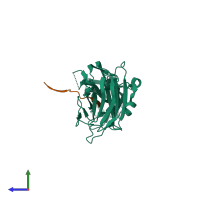 Hetero dimeric assembly 3 of PDB entry 5wtb coloured by chemically distinct molecules, side view.