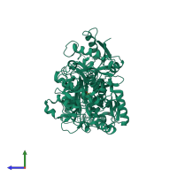 Monomeric assembly 1 of PDB entry 5wtd coloured by chemically distinct molecules, side view.