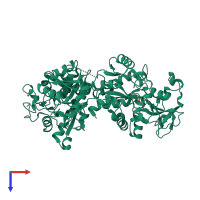 Monomeric assembly 1 of PDB entry 5wtd coloured by chemically distinct molecules, top view.