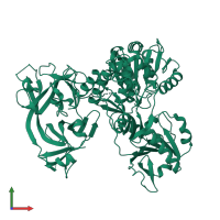 PDB entry 5wx1 coloured by chain, front view.