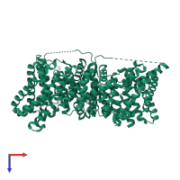 Citrate-sodium symporter in PDB entry 5xat, assembly 1, top view.