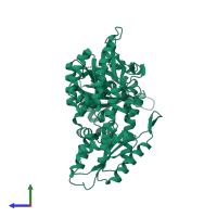 PDB entry 5xgb coloured by chain, side view.