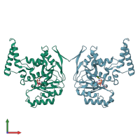 PDB entry 5xhp coloured by chain, front view.