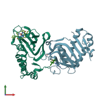 PDB entry 5xib coloured by chain, front view.