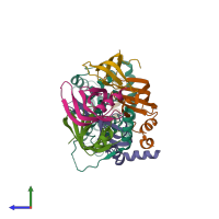 PDB entry 5xjq coloured by chain, side view.