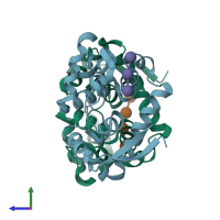 PDB entry 5xug coloured by chain, side view.