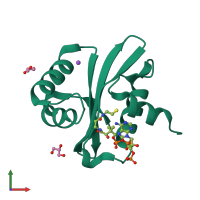 Monomeric assembly 1 of PDB entry 5xxs coloured by chemically distinct molecules, front view.