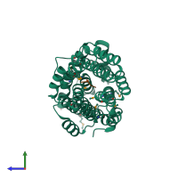 Hetero dimeric assembly 1 of PDB entry 5y24 coloured by chemically distinct molecules, side view.