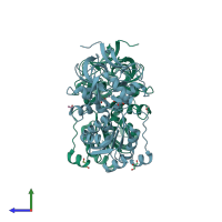 PDB entry 5yat coloured by chain, side view.