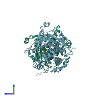 PDB entry 5ye8 coloured by chain, side view.