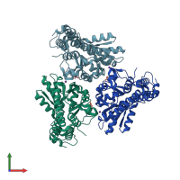 PDB entry 5yfu coloured by chain, front view.