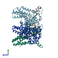 PDB entry 5yg5 coloured by chain, side view.