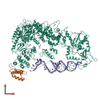 Hetero trimeric assembly 1 of PDB entry 5zam coloured by chemically distinct molecules, front view.