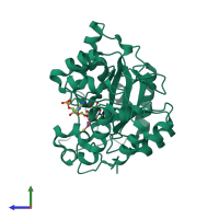 PDB entry 5zcm coloured by chain, side view.