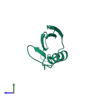 Monomeric assembly 1 of PDB entry 5zew coloured by chemically distinct molecules, side view.