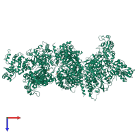Homo hexameric assembly 1 of PDB entry 5zmm coloured by chemically distinct molecules, top view.