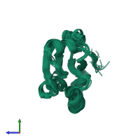 PDB entry 5zpv coloured by chain, ensemble of 10 models, side view.