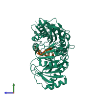 PDB entry 5zq1 coloured by chain, side view.