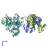PDB entry 5zz6 coloured by chain, top view.