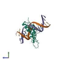 PDB entry 6a57 coloured by chain, side view.