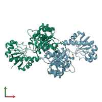 PDB entry 6abj coloured by chain, front view.