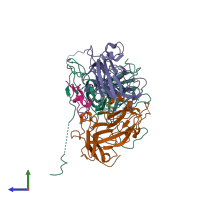 PDB entry 6acu coloured by chain, side view.