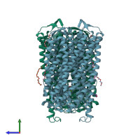 PDB entry 6afx coloured by chain, side view.