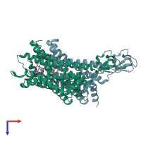 PDB entry 6akx coloured by chain, top view.