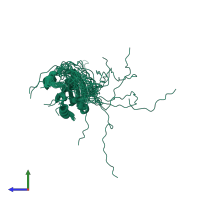 PDB entry 6amr coloured by chain, ensemble of 20 models, side view.