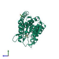 PDB entry 6ape coloured by chain, side view.