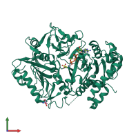 Monomeric assembly 1 of PDB entry 6at2 coloured by chemically distinct molecules, front view.