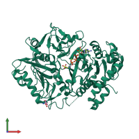 PDB entry 6at2 coloured by chain, front view.