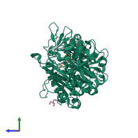 PDB entry 6at2 coloured by chain, side view.