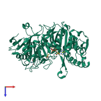 PDB entry 6at2 coloured by chain, top view.