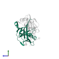 HLA class II histocompatibility antigen, DR alpha chain in PDB entry 6ati, assembly 1, side view.